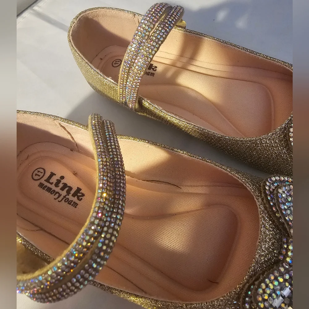 Link NEW Gold with Crystals Glitter Kids Shoes with Bow SZ 11 Toddler